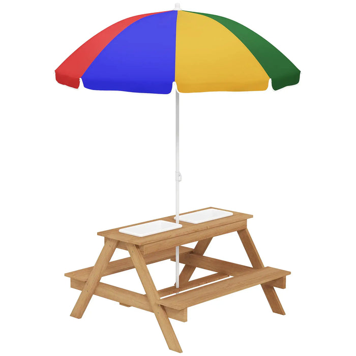 Kids Picnic Table with Sand and Water Table and Umbrella - Little and Giant Explorers AIYAPLAY