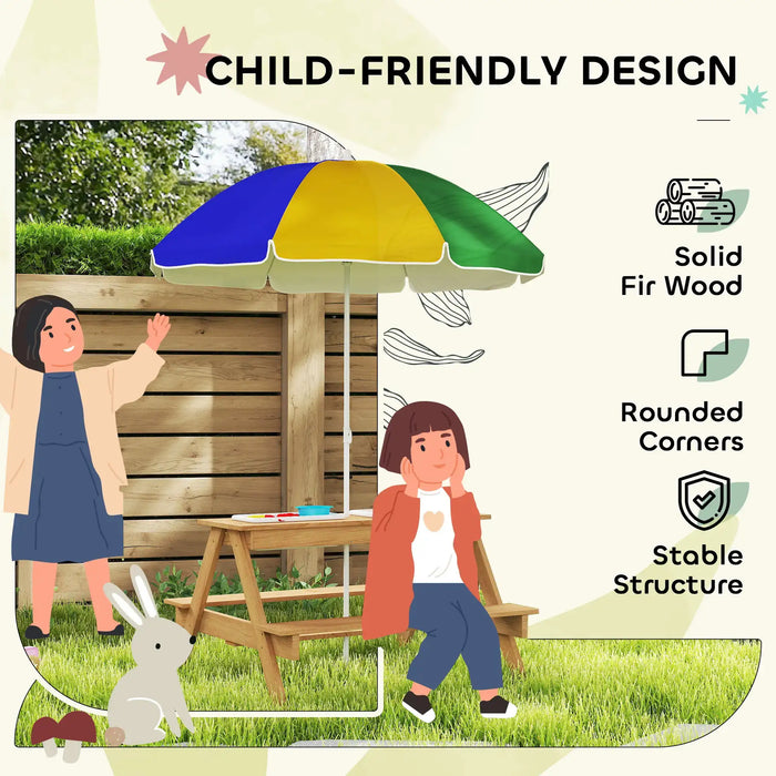 Kids Picnic Table with Sand and Water Table and Umbrella - Little and Giant Explorers AIYAPLAY
