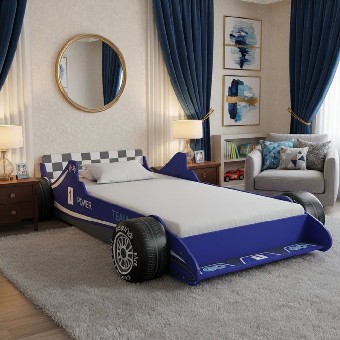 Kids Race Car Bed in Blue (90 x 200cm) - Little and Giant Explorers vidaXL