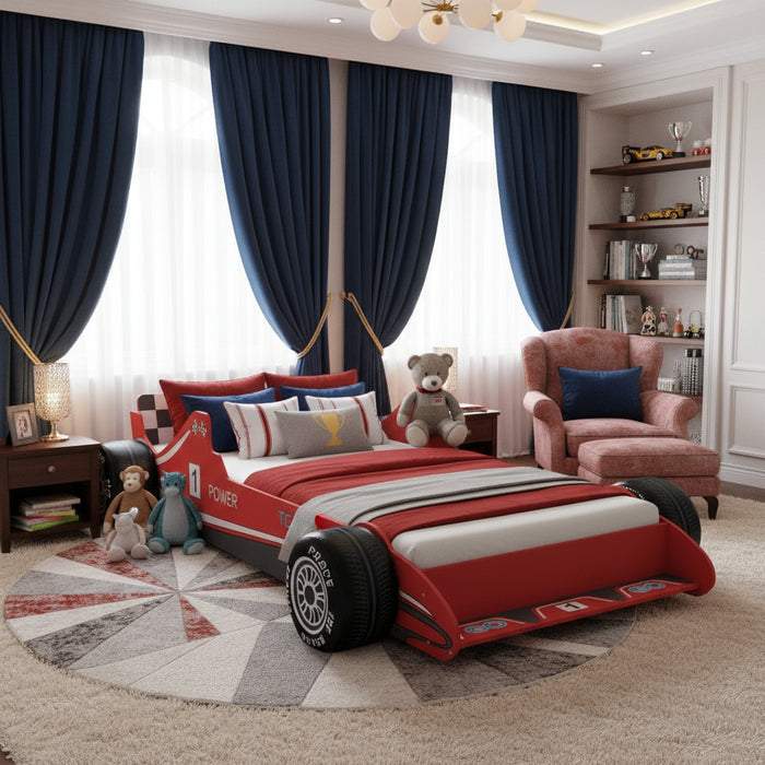 Kids Race Car Bed in Red (90 x 200cm) - Little and Giant Explorers vidaXL