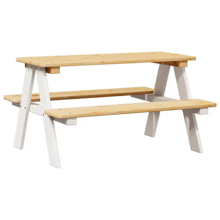 Children’s Table with Benches - White Solid Pine Wood | Durable Rustic Indoor Furniture VIDAXL - Little and Giant Explorers vidaXL