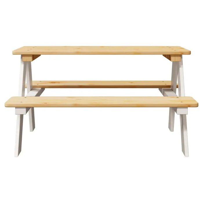 Children’s Table with Benches - White Solid Pine Wood | Durable Rustic Indoor Furniture VIDAXL - Little and Giant Explorers vidaXL