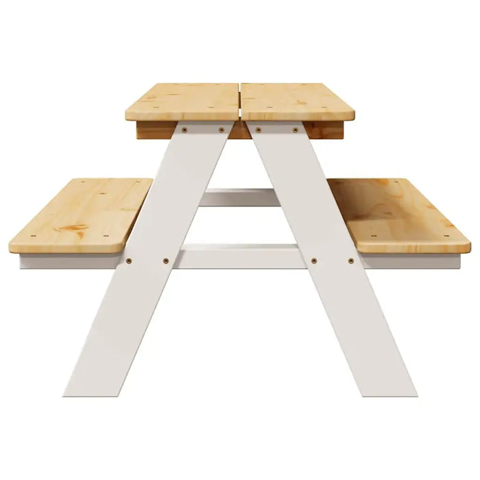 Children’s Table with Benches - White Solid Pine Wood | Durable Rustic Indoor Furniture VIDAXL - Little and Giant Explorers vidaXL