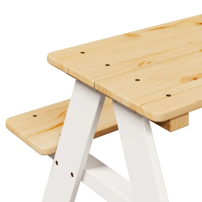 Children’s Table with Benches - White Solid Pine Wood | Durable Rustic Indoor Furniture VIDAXL - Little and Giant Explorers vidaXL