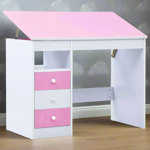 Children Tiltable Drawing Desk in Pink and White - Little and Giant Explorers vidaXL