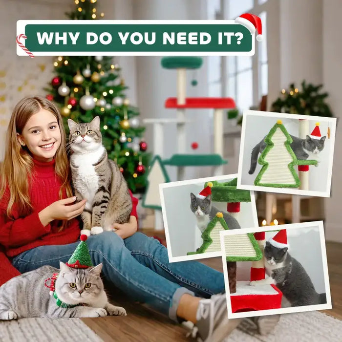 Christmas Cat Tree – Festive Multi-Level Cat Tower | Scratching Posts and Toys PAWHUT - Little and Giant Explorers PawHut