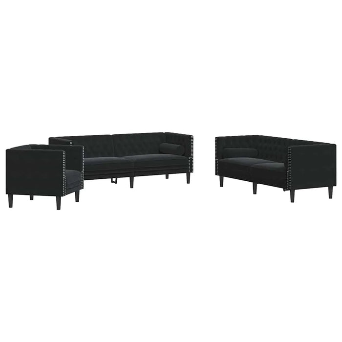 Classic 3-Seater Sofa – Black Velvet | Traditional Velvet Couch - Tapered Legs VIDAXL - Little and Giant Explorers