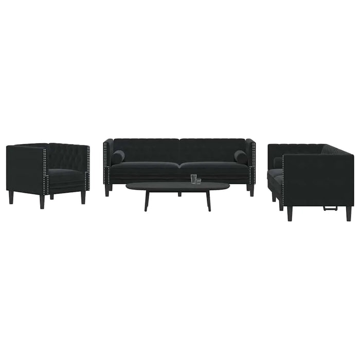 Classic 3-Seater Sofa – Black Velvet | Traditional Velvet Couch - Tapered Legs VIDAXL - Little and Giant Explorers