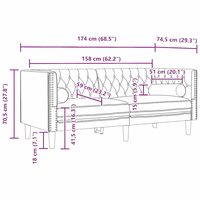 Classic 3-Seater Sofa – Light Grey Velvet | Traditional Velvet Couch - Tapered Legs VIDAXL - Little and Giant Explorers