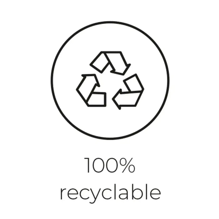 100% recyclable symbol with recycling arrows in a circle, eco-friendly packaging icon