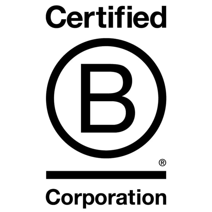 Certified B Corporation black and white logo with large B in a circle and bold text.