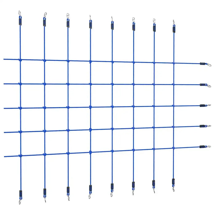 Blue climbing net for kids and adults, outdoor rope net with metal hooks, grid design