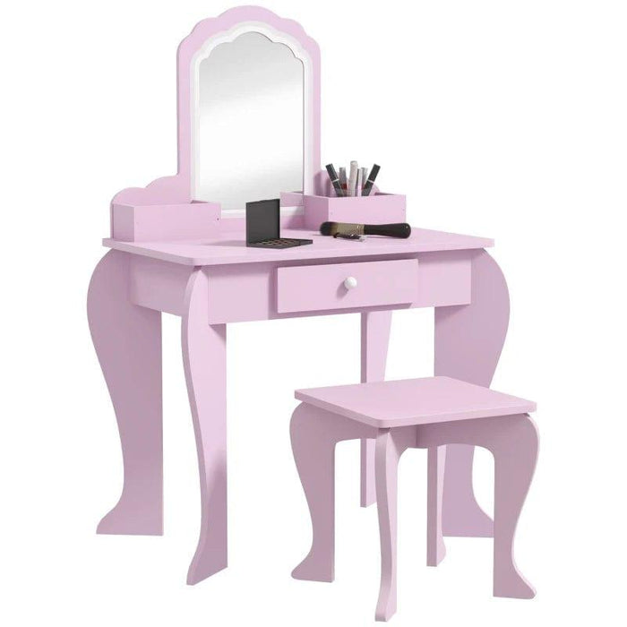 Cloud Design Kids Vanity Table with Mirror, Stool, Drawer and Storage Boxes - Little and Giant Explorers ZONEKIZ