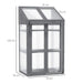 Grey 3-tier wooden mini greenhouse with glass panels, measurements labeled in centimeters.
