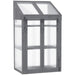 Grey 3-tier wooden mini greenhouse with transparent panels and slanted roof
