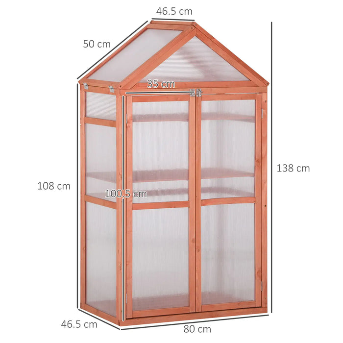 Wooden Cold Frame Polycarbonate Greenhouse with Adjustable Shelves - Little and Giant Explorers Outsunny