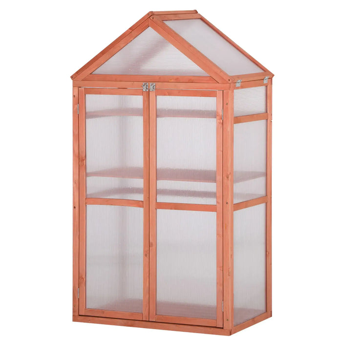 Wooden Cold Frame Polycarbonate Greenhouse with Adjustable Shelves - Little and Giant Explorers Outsunny