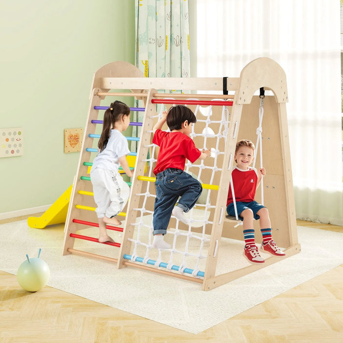 Colourful 8-in-1 Wooden Indoor Playground - Little and Giant Explorers Costway