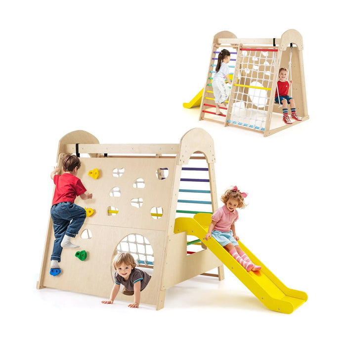 Colourful 8-in-1 Wooden Indoor Playground - Little and Giant Explorers Costway