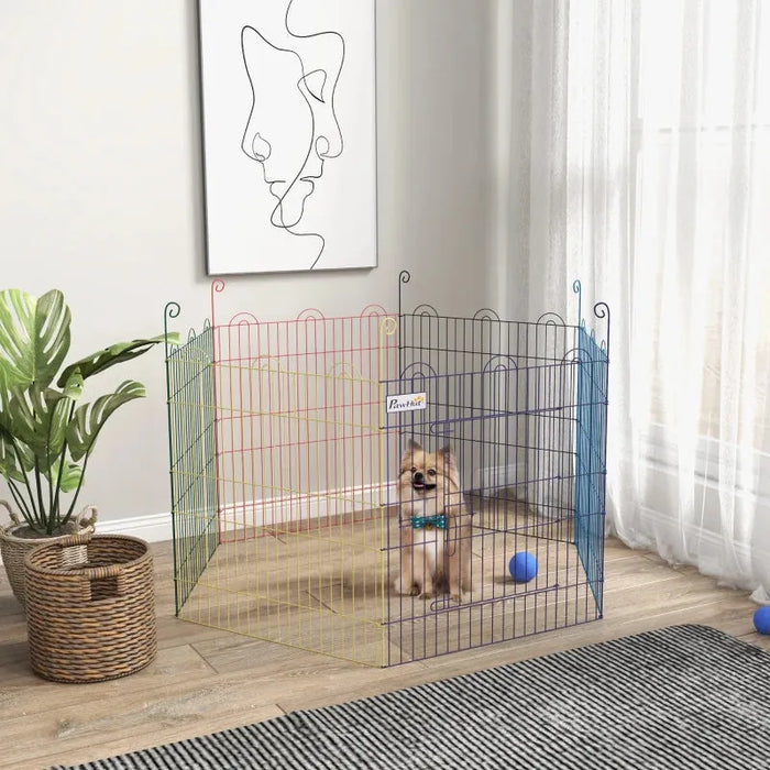 Colourful Pet Playpen Crate with Six Panels - Little and Giant Explorers PawHut