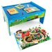 Colorful wooden train table with 84-piece set and multi-purpose activity table
