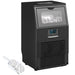 Black ice maker with digital display and ice scoop on a white background