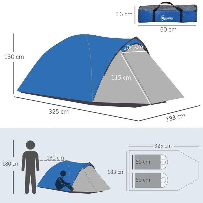 Compact Camping Tent with Vestibule and Mesh Vents (2 persons) - Little and Giant Explorers Outsunny