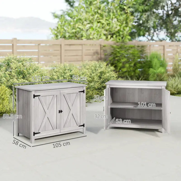 Compact Wooden Garden Storage Shed – Grey Flat Top | Built-In Shelf - Barn Door Design OUTSUNNY - Little and Giant Explorers Outsunny