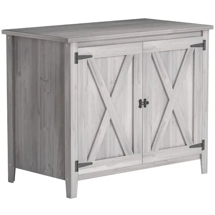 Compact Wooden Garden Storage Shed – Grey Flat Top | Built-In Shelf - Barn Door Design OUTSUNNY - Little and Giant Explorers Outsunny