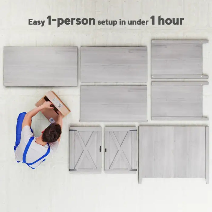 Compact Wooden Garden Storage Shed – Grey Flat Top | Built-In Shelf - Barn Door Design OUTSUNNY - Little and Giant Explorers Outsunny