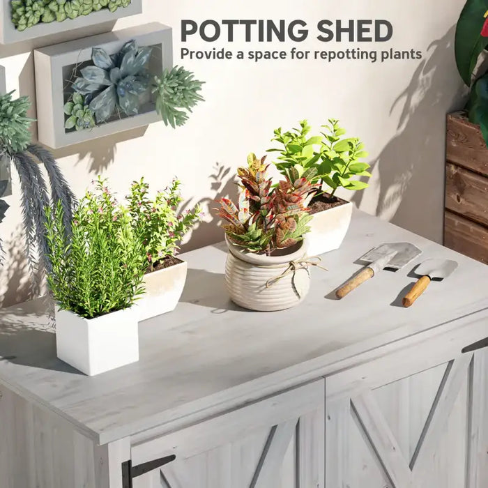 Compact Wooden Garden Storage Shed – Grey Flat Top | Built-In Shelf - Barn Door Design OUTSUNNY - Little and Giant Explorers Outsunny