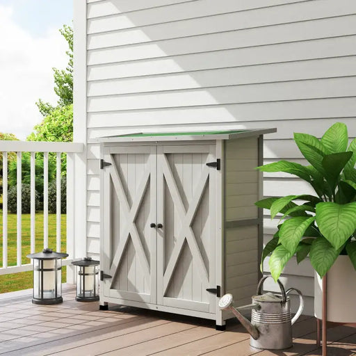 Compact Wooden Garden Storage Shed – Light Grey | Fir Wood - Two Shelves OUTSUNNY - Little and Giant Explorers Outsunny
