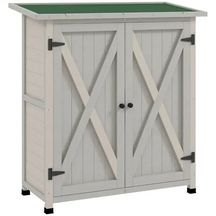 Compact Wooden Garden Storage Shed – Light Grey | Fir Wood - Two Shelves OUTSUNNY - Little and Giant Explorers Outsunny