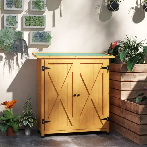 Compact Wooden Garden Storage Shed – Yellow | Fir Wood - Double Doors OUTSUNNY - Little and Giant Explorers Outsunny