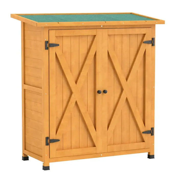 Compact Wooden Garden Storage Shed – Yellow | Fir Wood - Double Doors OUTSUNNY - Little and Giant Explorers Outsunny