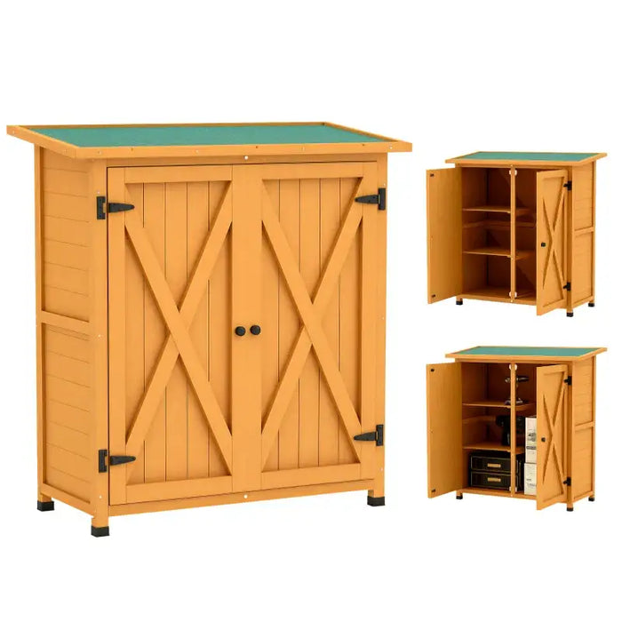 Compact Wooden Garden Storage Shed – Yellow | Fir Wood - Double Doors OUTSUNNY - Little and Giant Explorers Outsunny
