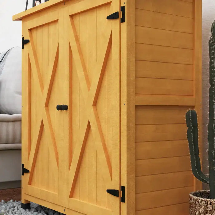 Compact Wooden Garden Storage Shed – Yellow | Fir Wood - Double Doors OUTSUNNY - Little and Giant Explorers Outsunny