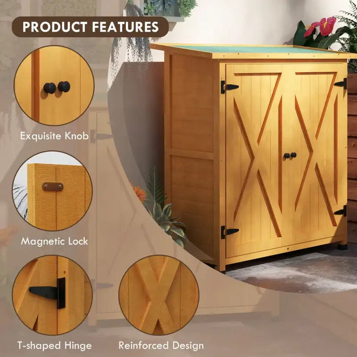 Compact Wooden Garden Storage Shed – Yellow | Fir Wood - Double Doors OUTSUNNY - Little and Giant Explorers Outsunny