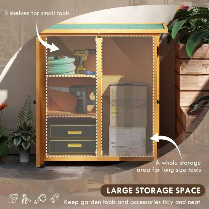 Compact Wooden Garden Storage Shed – Yellow | Fir Wood - Double Doors OUTSUNNY - Little and Giant Explorers Outsunny