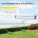 Outdoor badminton and volleyball set with adjustable net, extension poles, and lawn setup.