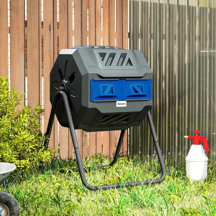 Compost Bin – Blue and Black | 160L Rotating Dual Chamber - 360° Tumbling Design OUTSUNNY - Little and Giant Explorers Outsunny