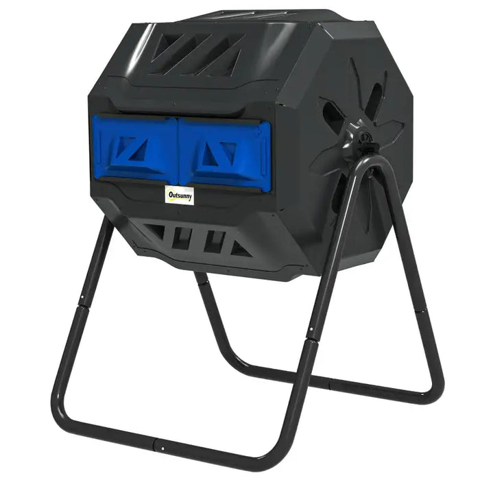 Compost Bin – Blue and Black | 160L Rotating Dual Chamber - 360° Tumbling Design OUTSUNNY - Little and Giant Explorers Outsunny