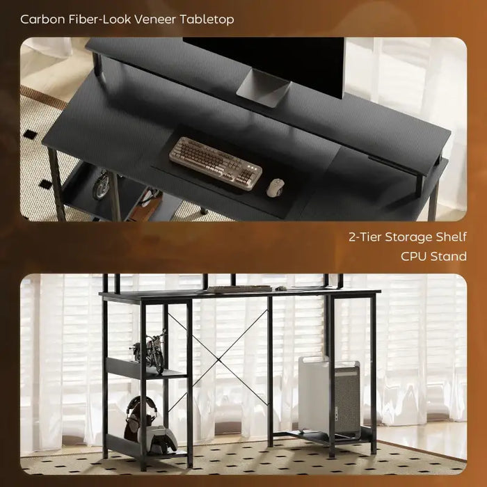 Computer Desk - Carbon Fibre Grey | Built-In Charging Station and RGB LED Lights HOMCOM - Little and Giant Explorers HOMCOM