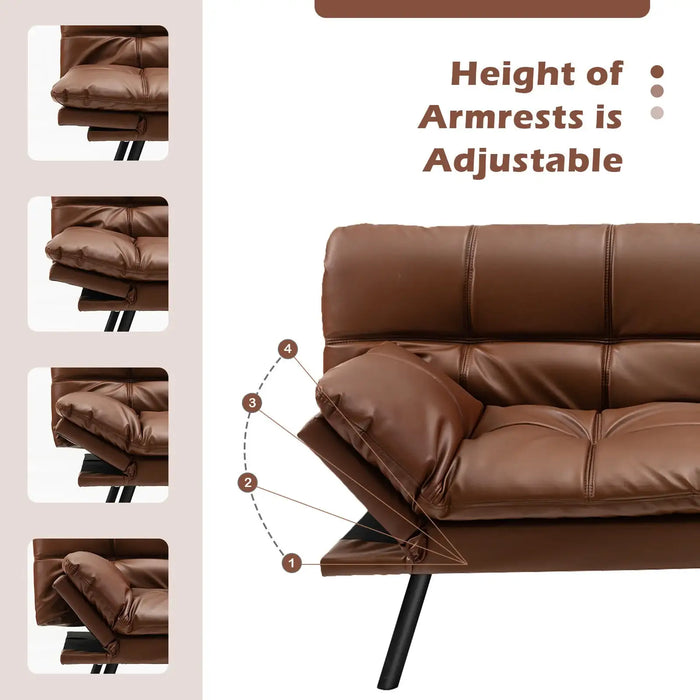 Convertible Futon Sofa Bed – Brown PU Leather | 3-in-1 Lounge, Bed and Sofa COSTWAY - Little and Giant Explorers
