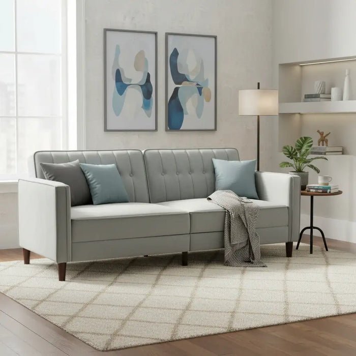 Convertible Three-Seater Sofa Bed – Light Grey Velvet | Split Back Design - Double Bed HOMCOM - Little and Giant Explorers