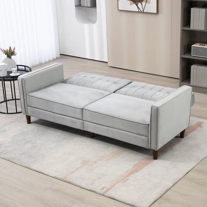 Convertible Three-Seater Sofa Bed – Light Grey Velvet | Split Back Design - Double Bed HOMCOM - Little and Giant Explorers