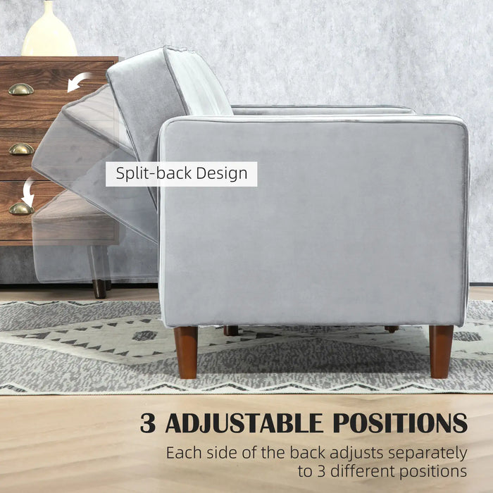 Convertible Three-Seater Sofa Bed – Light Grey Velvet | Split Back Design - Double Bed HOMCOM - Little and Giant Explorers