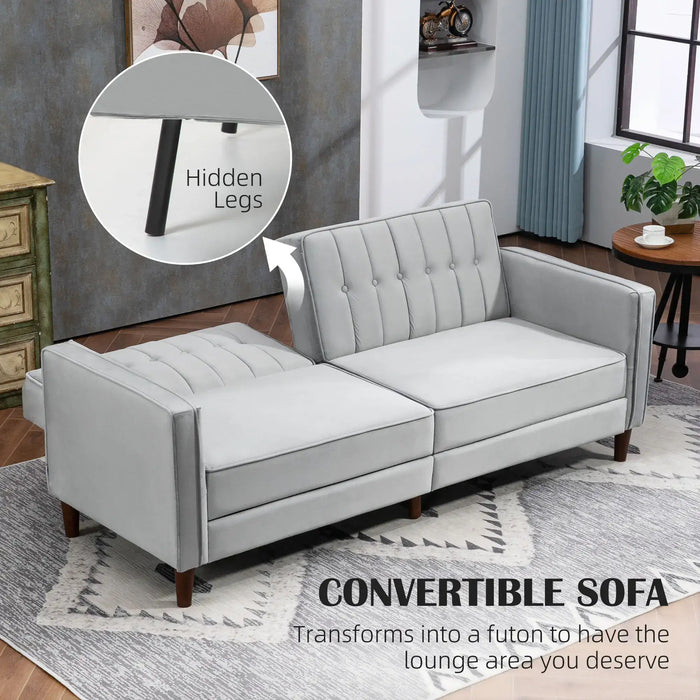 Convertible Three-Seater Sofa Bed – Light Grey Velvet | Split Back Design - Double Bed HOMCOM - Little and Giant Explorers