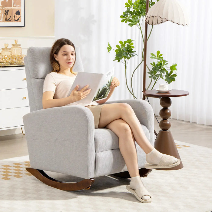 Corduroy Rocking Chair – Grey | 11° Rocking Base with Rubberwood Frame and Side Pockets HOMCOM - Little and Giant Explorers