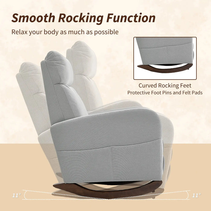 Corduroy Rocking Chair – Grey | 11° Rocking Base with Rubberwood Frame and Side Pockets HOMCOM - Little and Giant Explorers